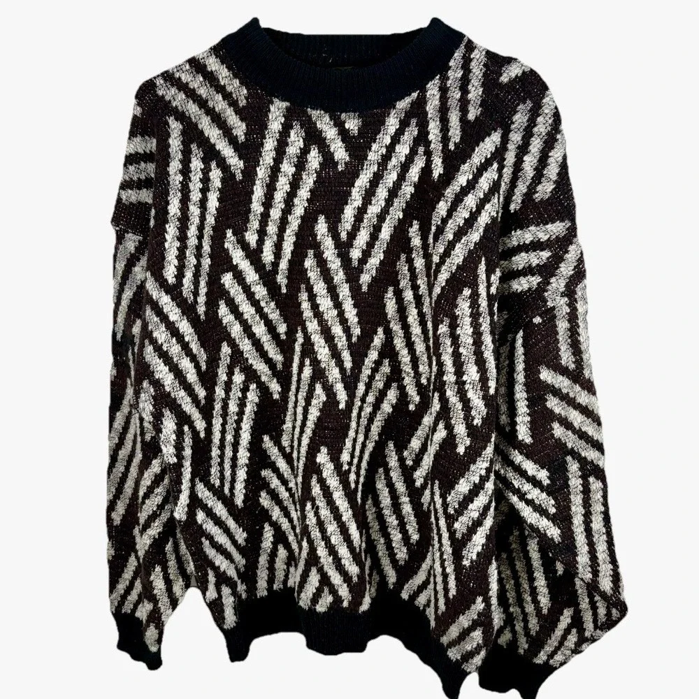 Vintage 90s Point Zero Sweater Men L Skater Geometric Abstract‎ Knit Grandpa